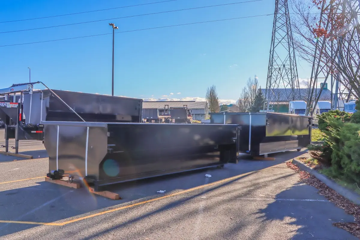 Roll-off dumpster ready for waste disposal at job site for 6 Yard Dumpster Rental in California